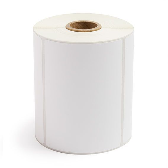 White direct thermal label roll with 1-inch core and blank label faces