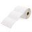 White direct thermal labels unrolled from roll, showing perforated label section