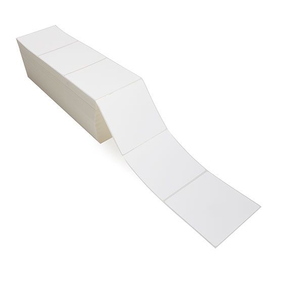 White 4x4 thermal transfer labels on fanfold sheet, perforated