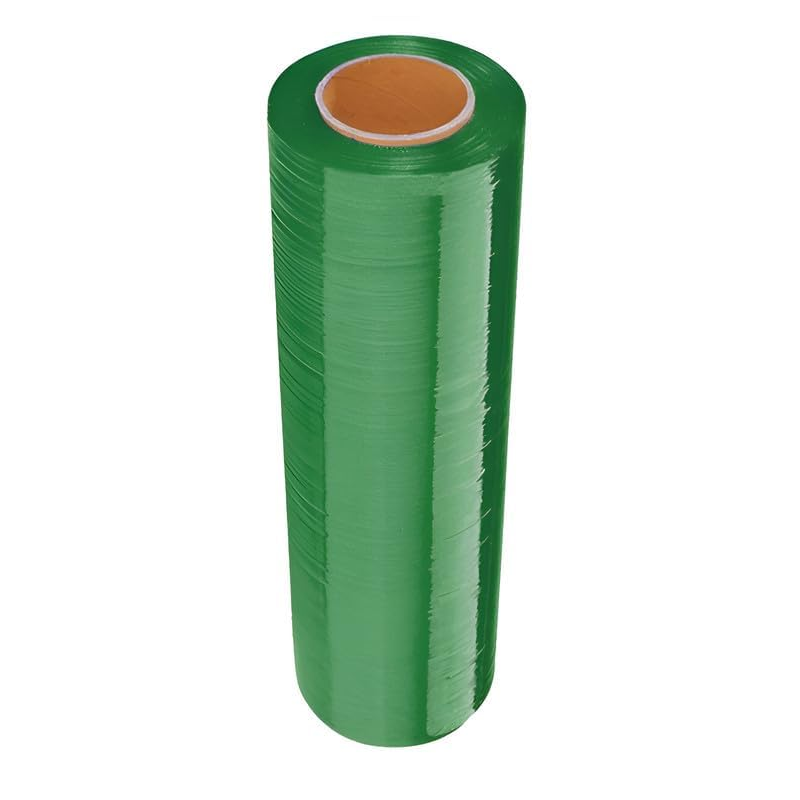 Green stretch film roll, 20 in wide, machine-grade, clear inner core