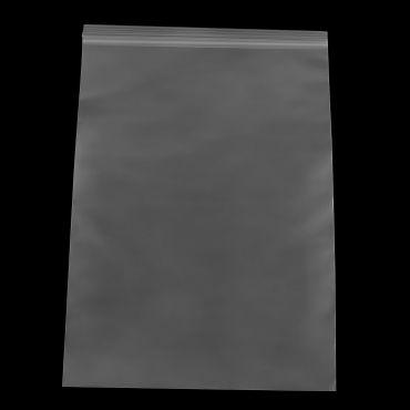 Reclosable 2-mil poly bag with top seal, clear plastic, flat front.
