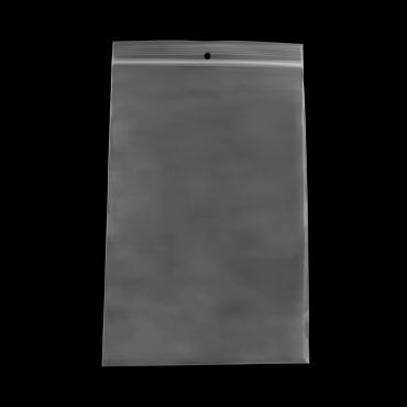 Clear 6x9 in reclosable poly bag with hanging hole at top