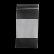 White reclosable poly bag with clear top closure and block-seal bottom