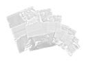 Reclosable poly bags, white block style, clear plastic, multipack