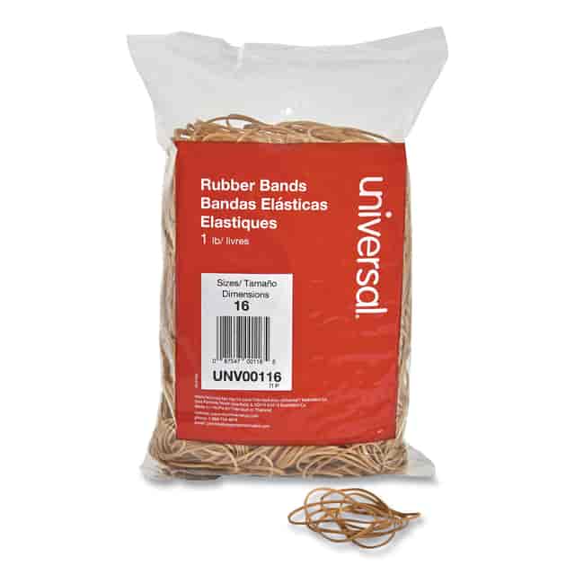 Beige size 16 rubber bands in plastic bag with label