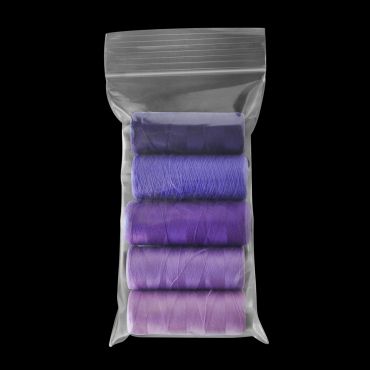 3x5 reclosable poly bag with purple fabric pieces