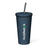 Insulated tumbler with straw, dark blue, screw-top lid