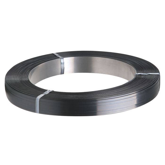 Coiled steel strapping tape, dark gray, heavy-duty packing band roll