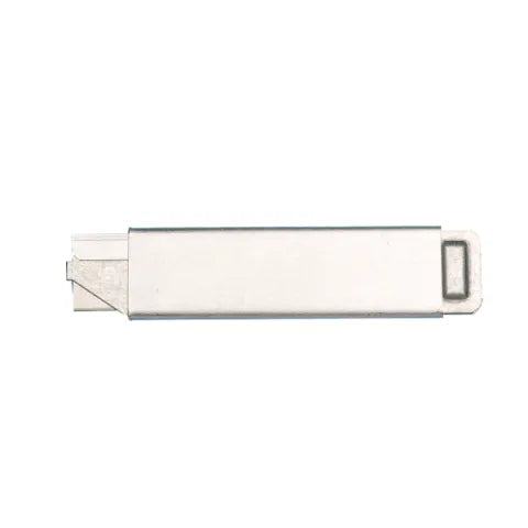 Retractable utility knife with silver blade and light gray handle