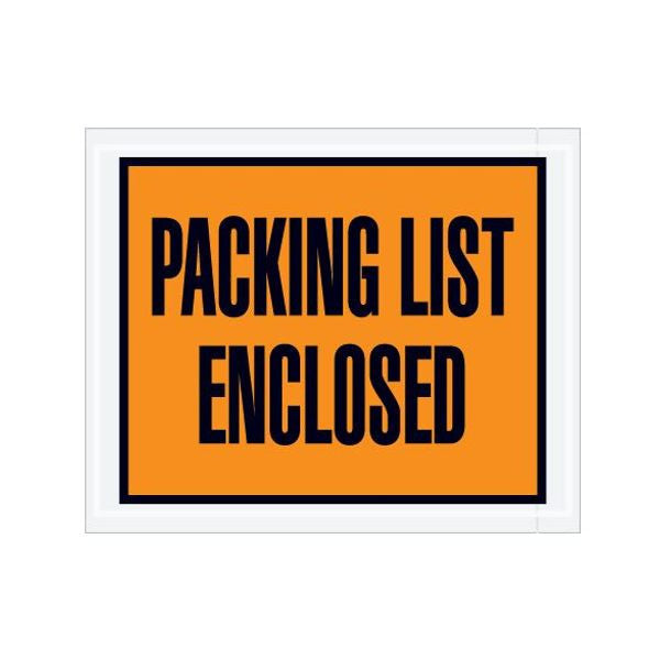 Packing list enclosed label with orange background and bold black text