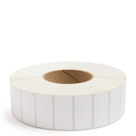 White thermal transfer label roll with perforated rectangular labels, 3-inch core