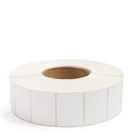 Thermal transfer label roll, white rectangular labels on a 3-inch core