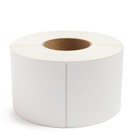 White thermal transfer labels roll with 3-inch core, blank label faces