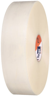 Clear carton tape roll with Shurtape HP Series label on white plastic core